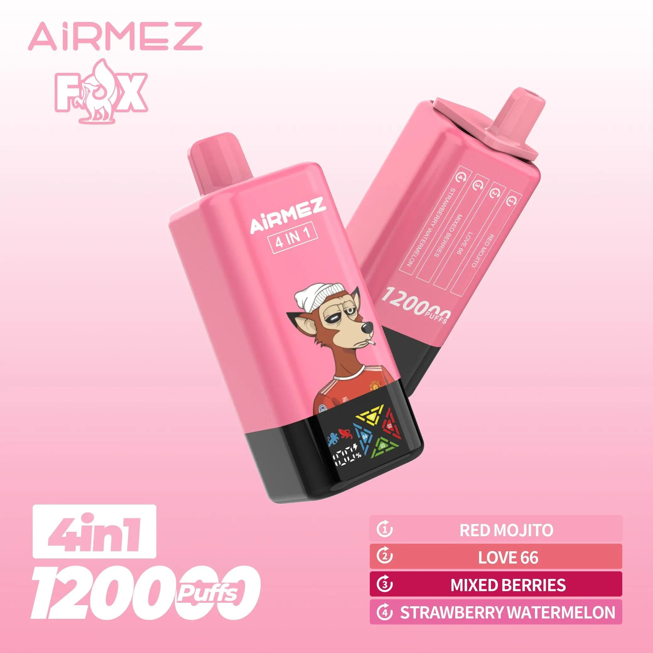Airmez Fox 120K Puffs – Vaper Desechable Recargable 4 en 1 con Pantalla LED - Imagen 8
