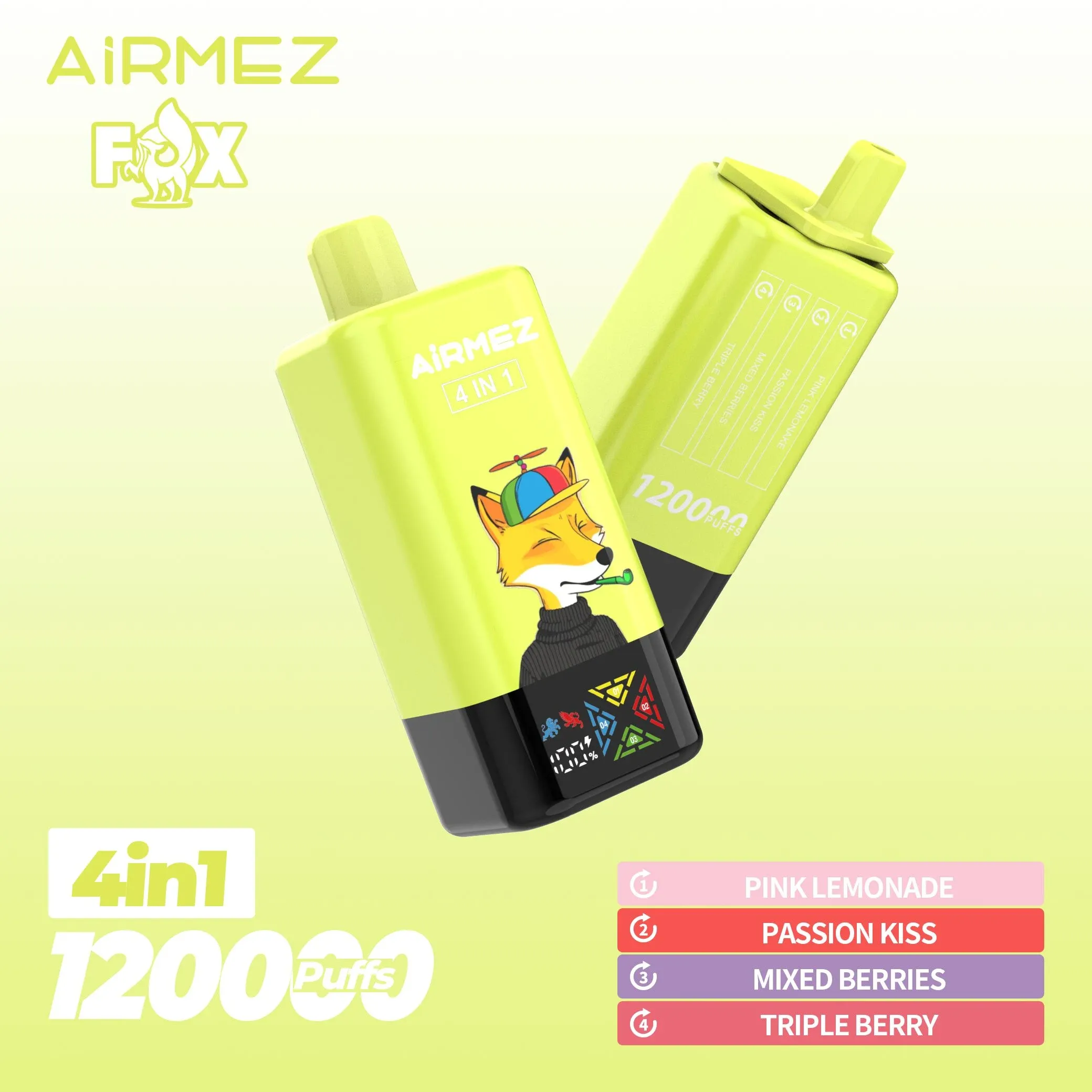 Airmez Fox 120K Puffs – Vaper Desechable Recargable 4 en 1 con Pantalla LED - Imagen 7