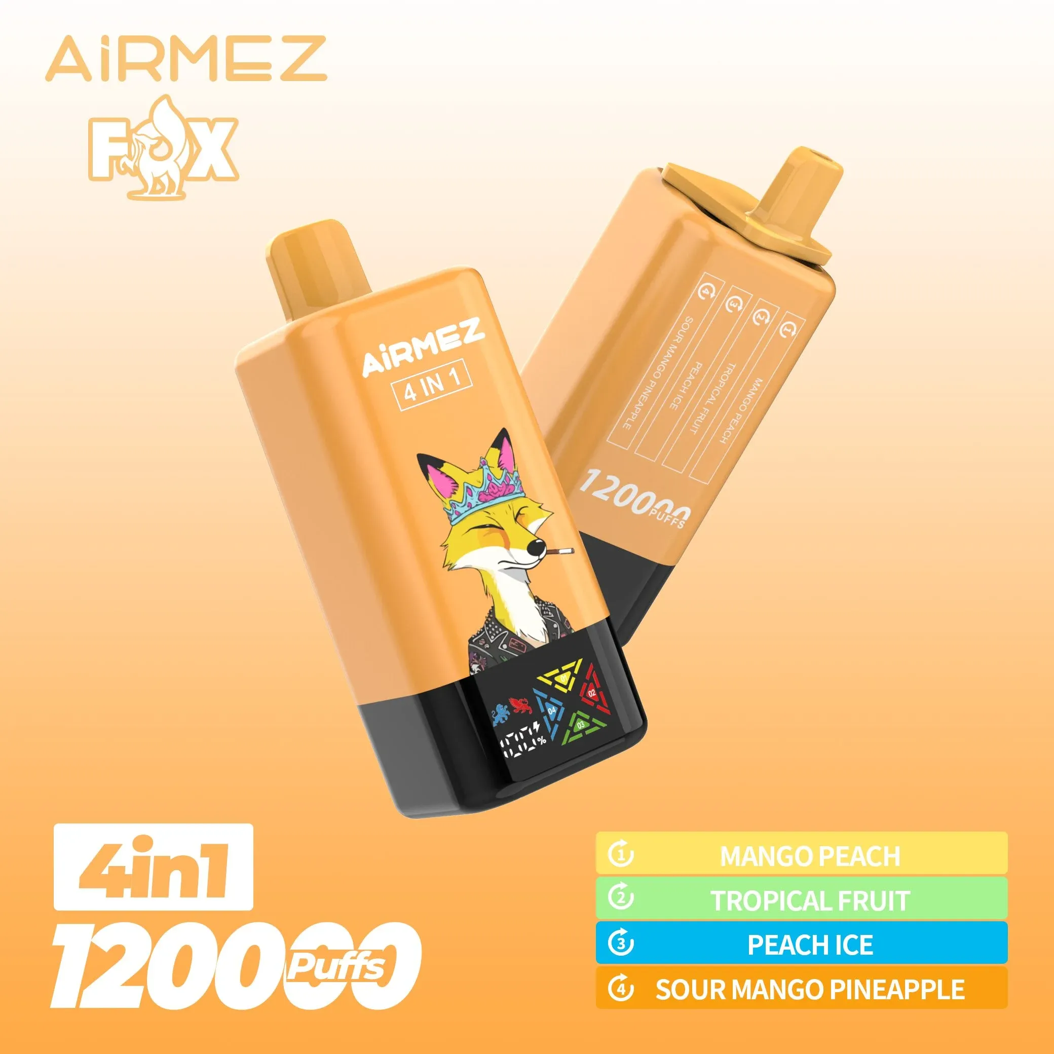 Airmez Fox 120K Puffs – Vaper Desechable Recargable 4 en 1 con Pantalla LED - Imagen 6