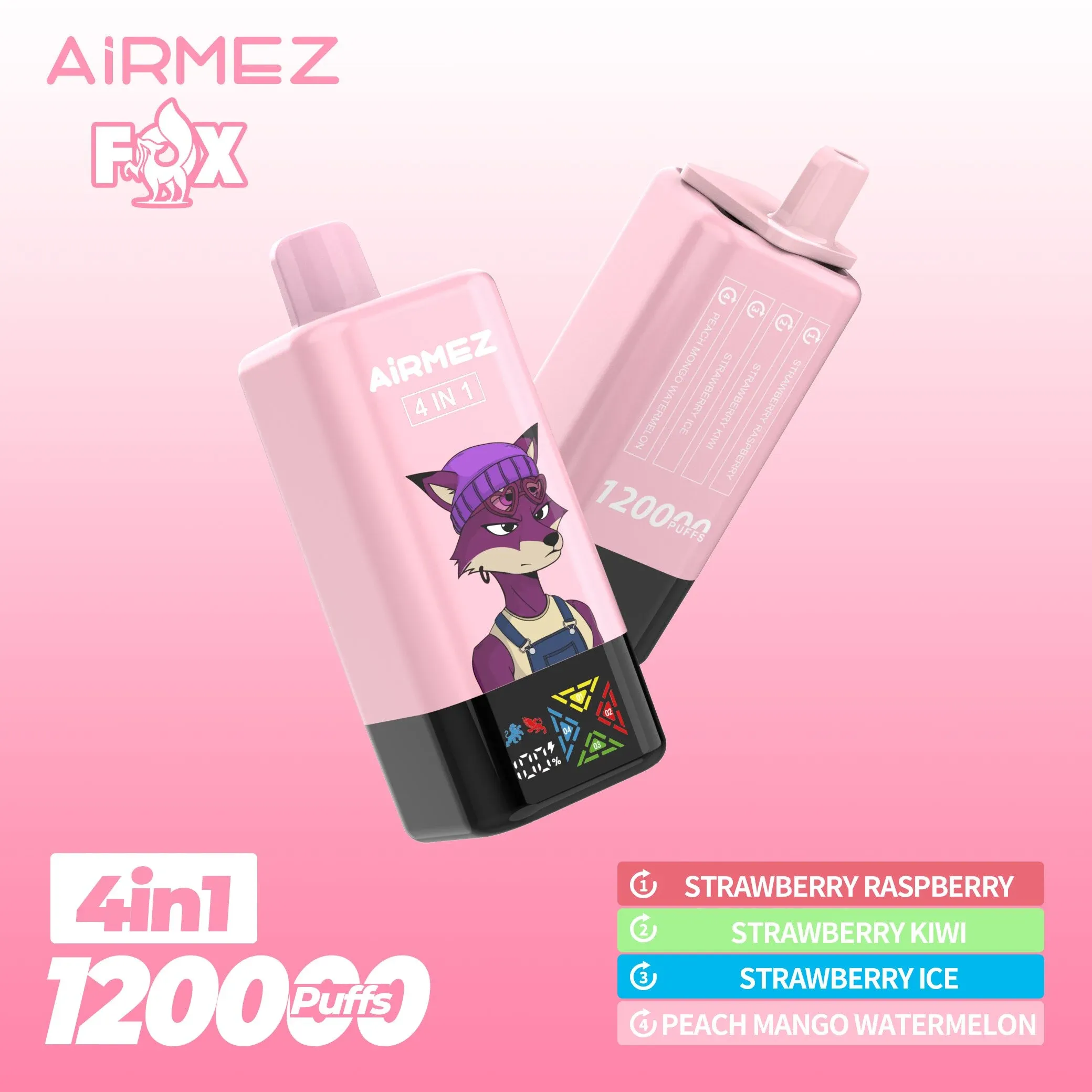 Airmez Fox 120K Puffs – Vaper Desechable Recargable 4 en 1 con Pantalla LED - Imagen 3