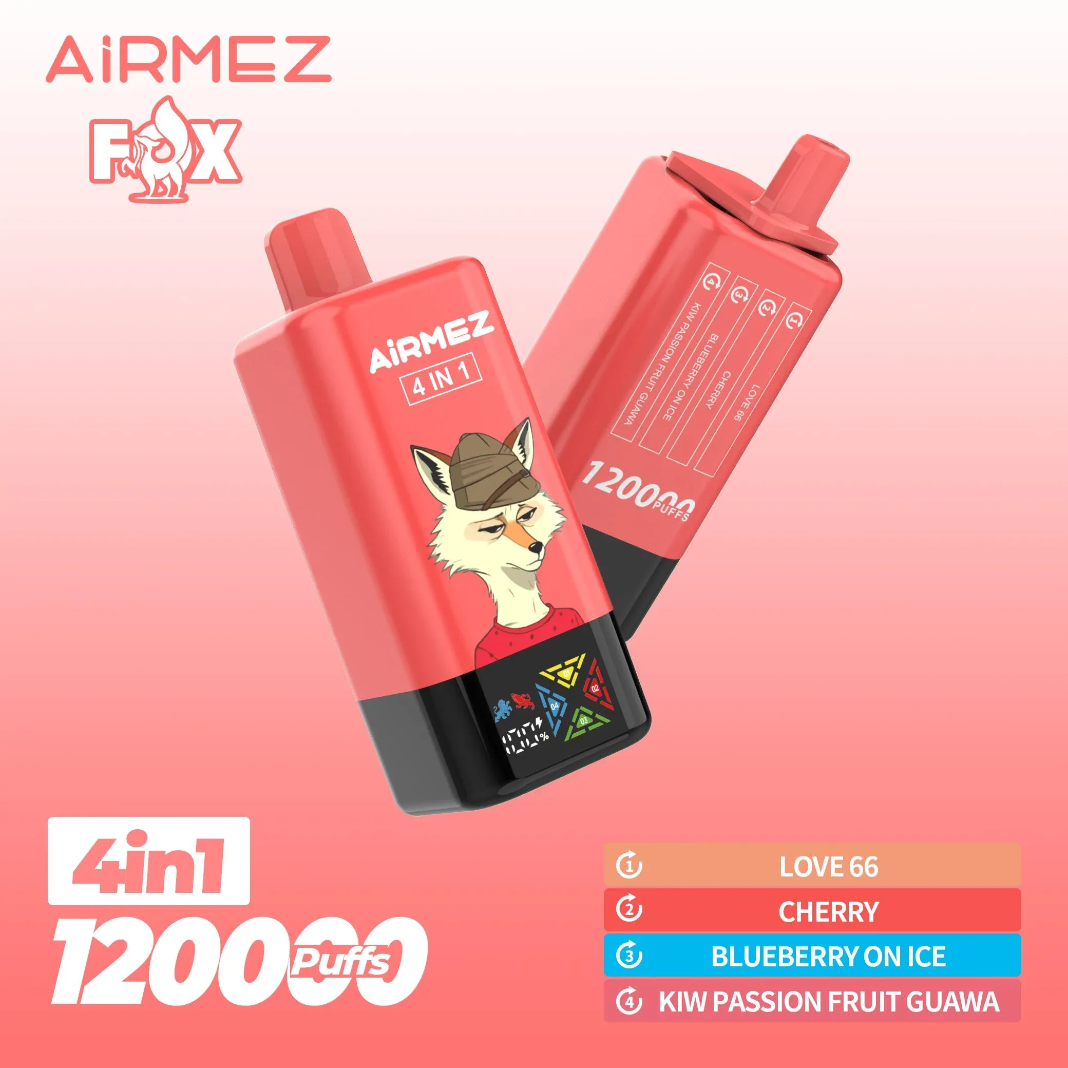 Airmez Fox 120K Puffs – Vaper Desechable Recargable 4 en 1 con Pantalla LED - Imagen 4