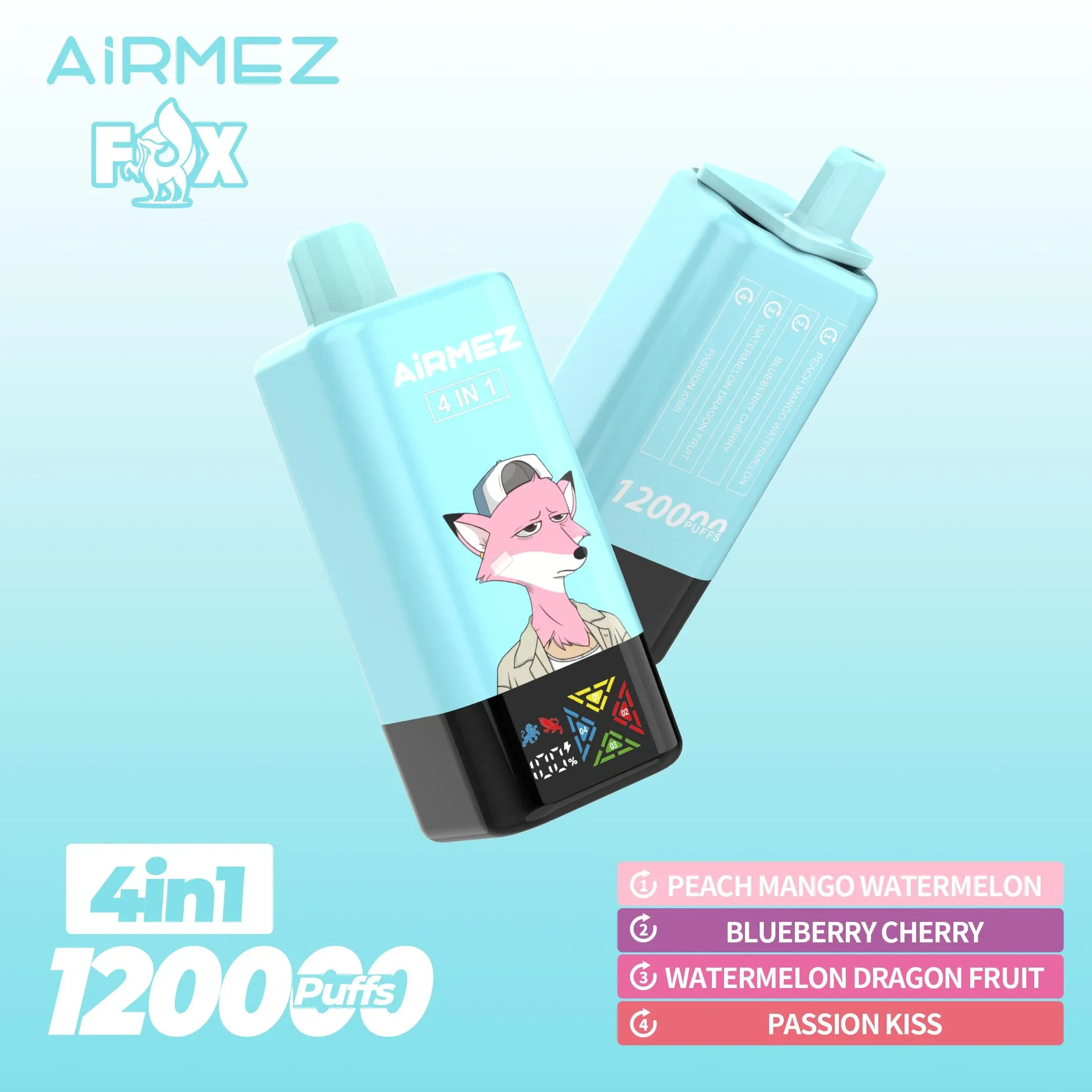 Airmez Fox 120K Puffs – Vaper Desechable Recargable 4 en 1 con Pantalla LED - Imagen 2