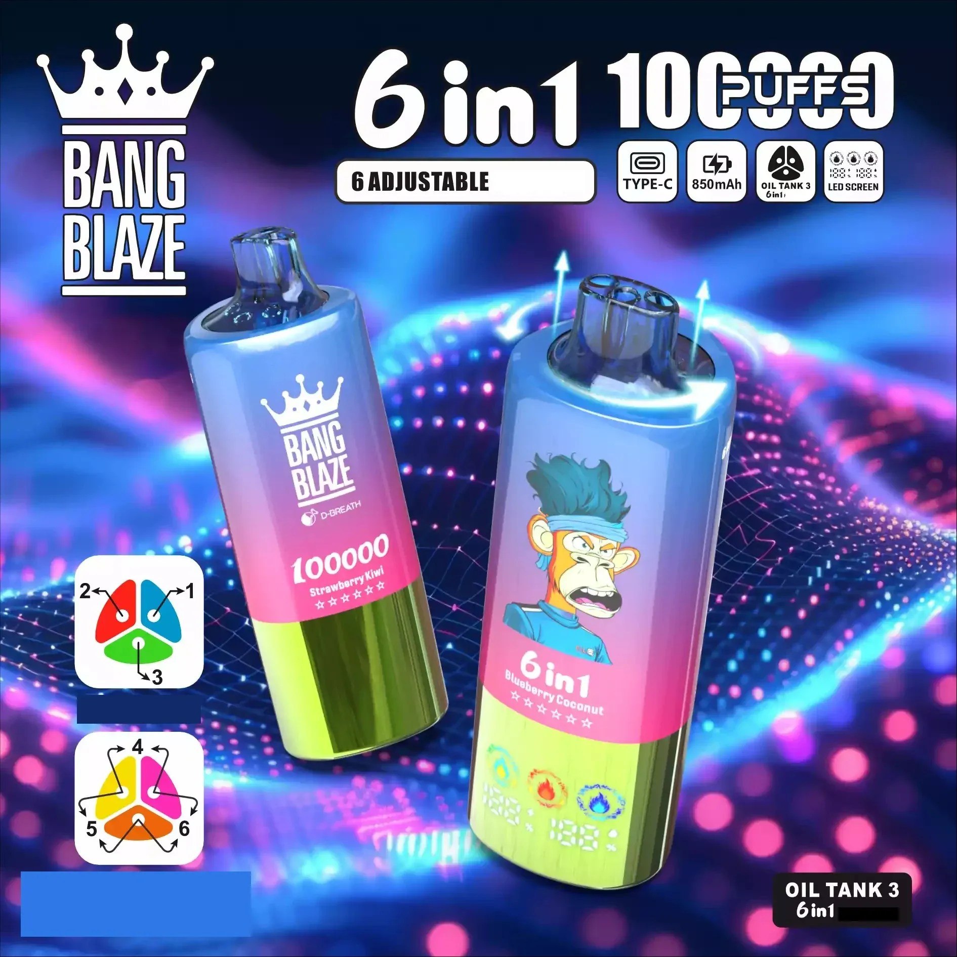 BANG BLAZE 100000 100K Puffs DSK055 – Vaper Desechable Recargable 6 en 1 - Imagen 5
