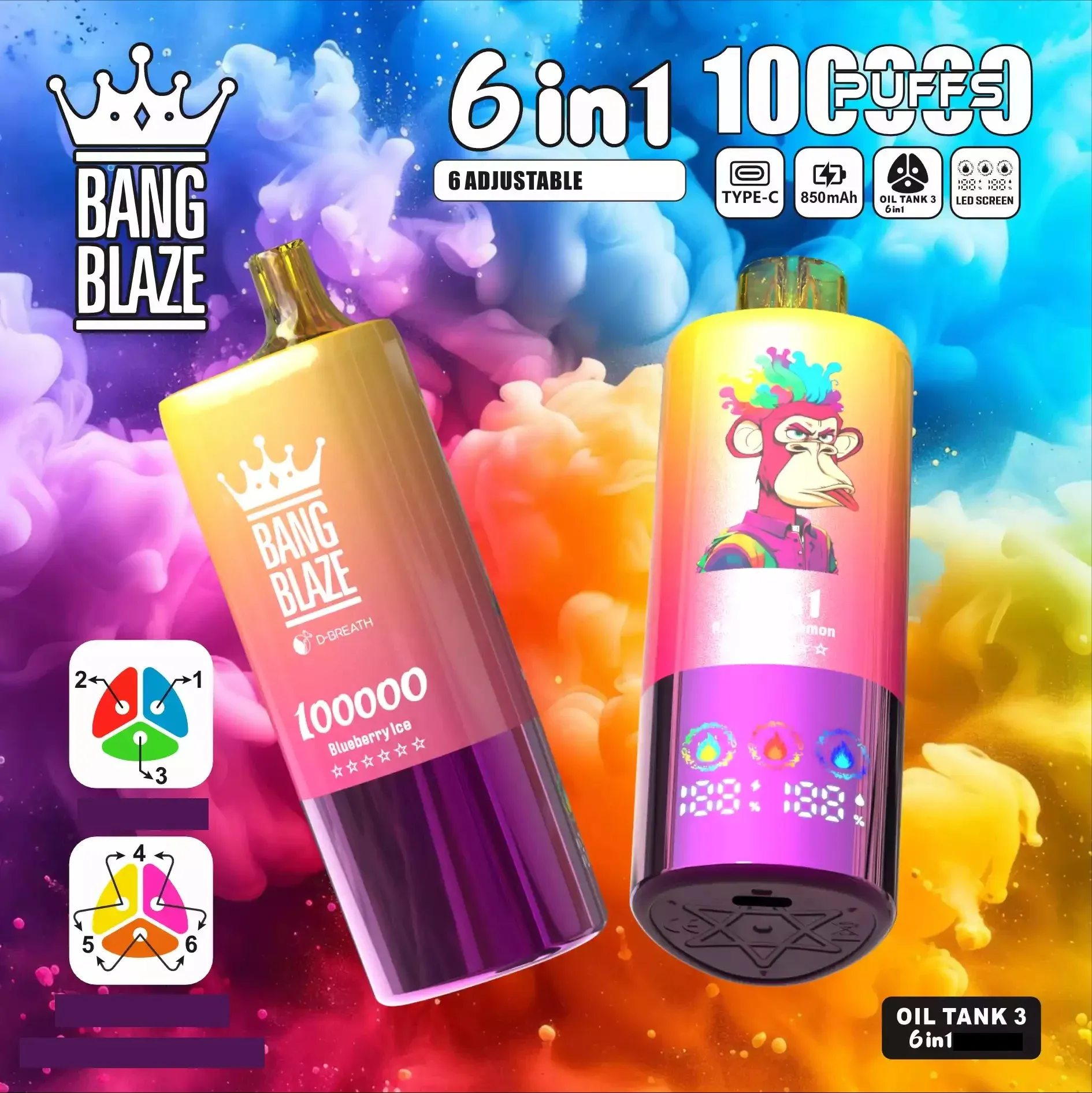 BANG BLAZE 100000 100K Puffs DSK055 – Vaper Desechable Recargable 6 en 1 - Imagen 4