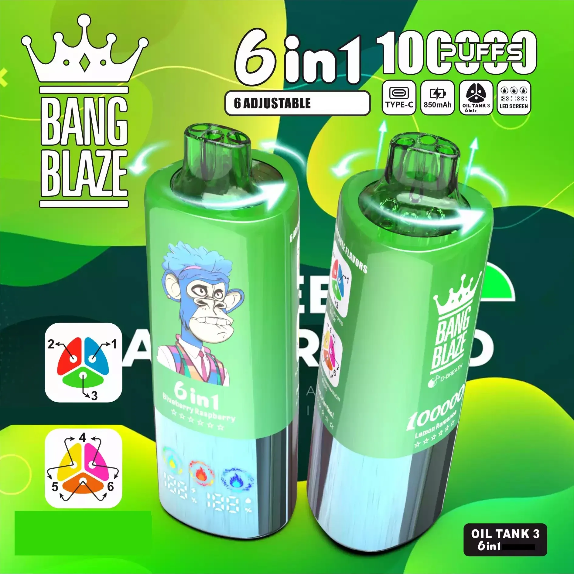 BANG BLAZE 100000 100K Puffs DSK055 – Vaper Desechable Recargable 6 en 1 - Imagen 6