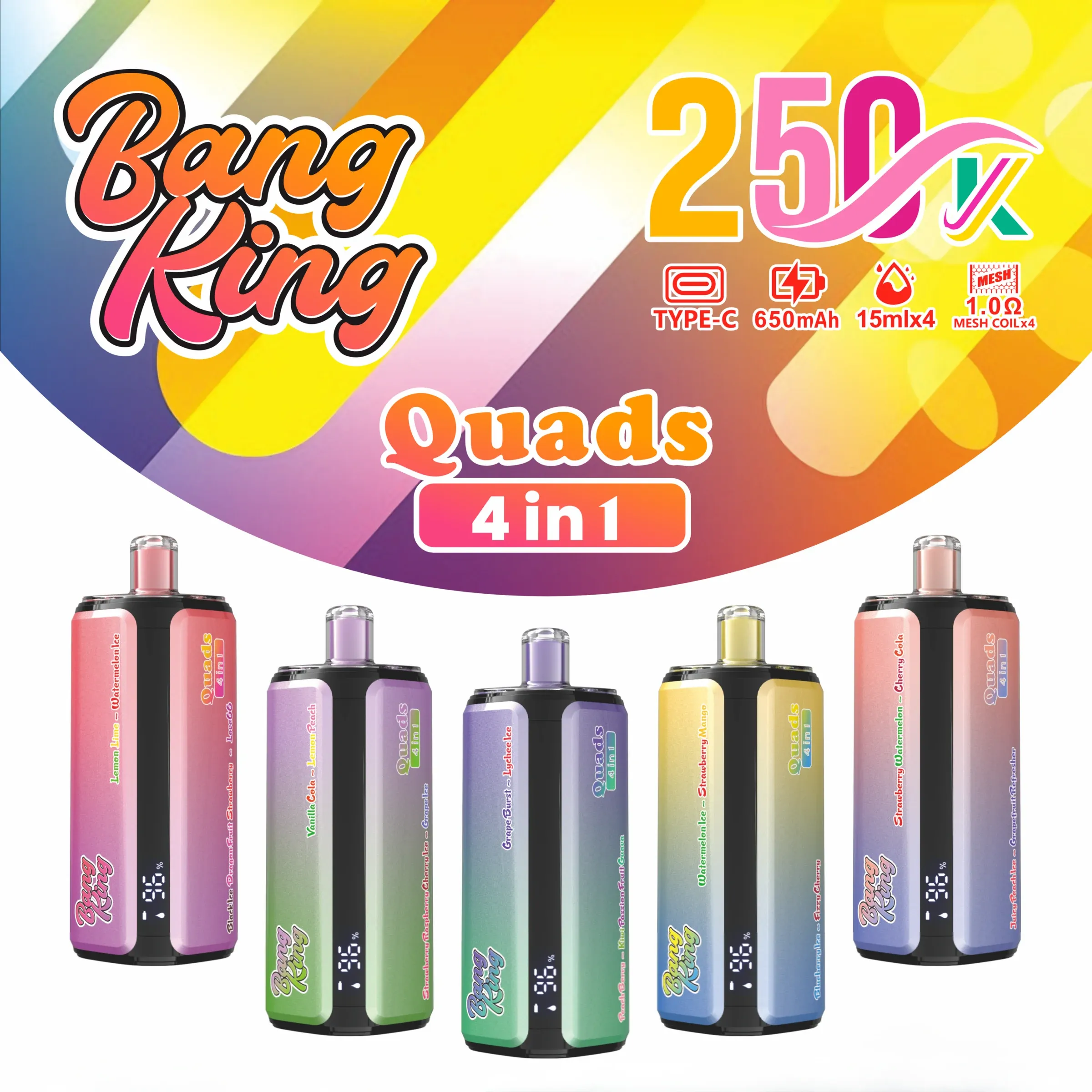 Bang King 250000 Puffs 4 en 1 – Vaper Desechable Recargable de 250.000 Caladas