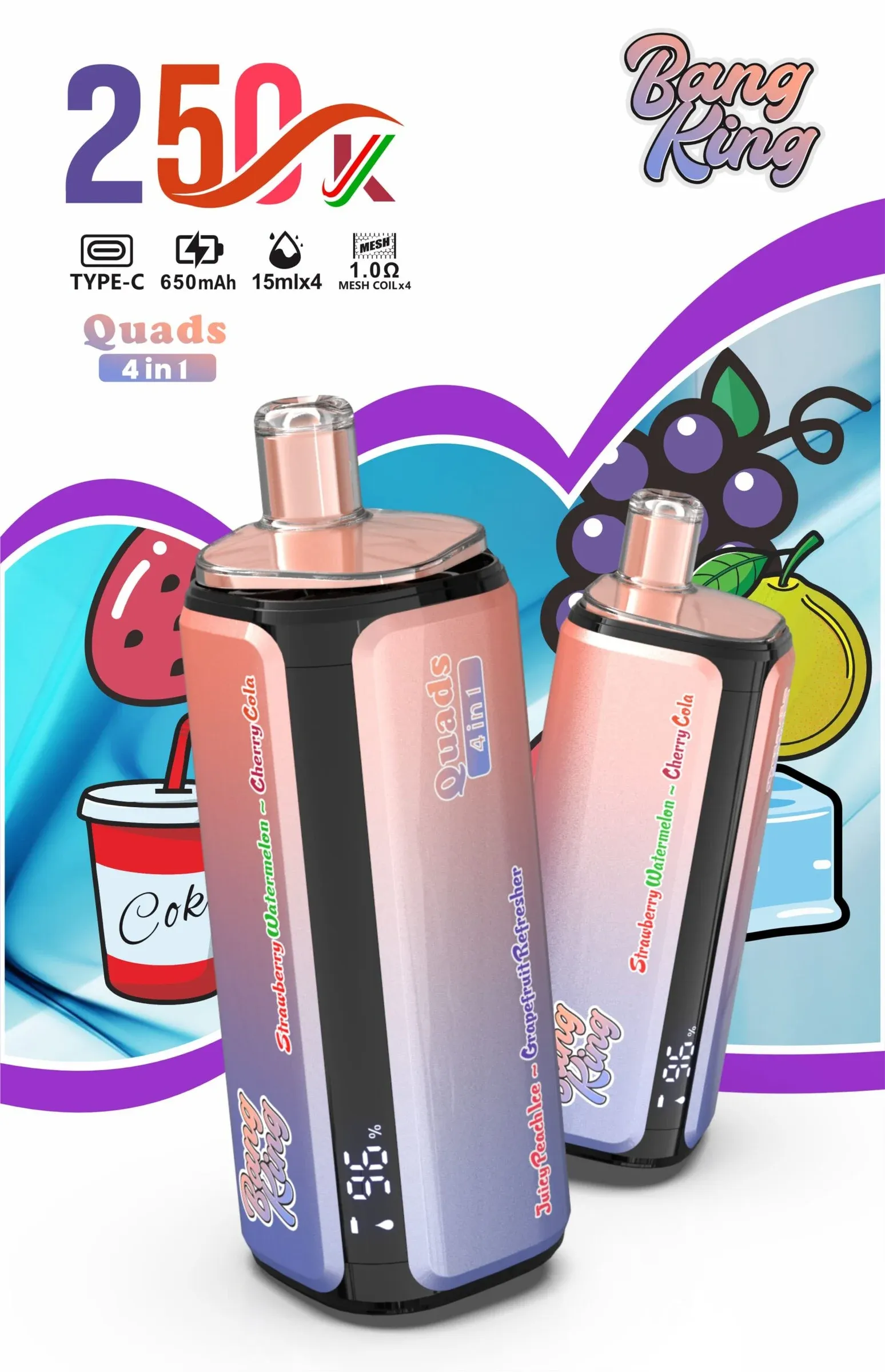 Bang King 250000 Puffs 4 en 1 – Vaper Desechable Recargable de 250.000 Caladas - Imagen 4