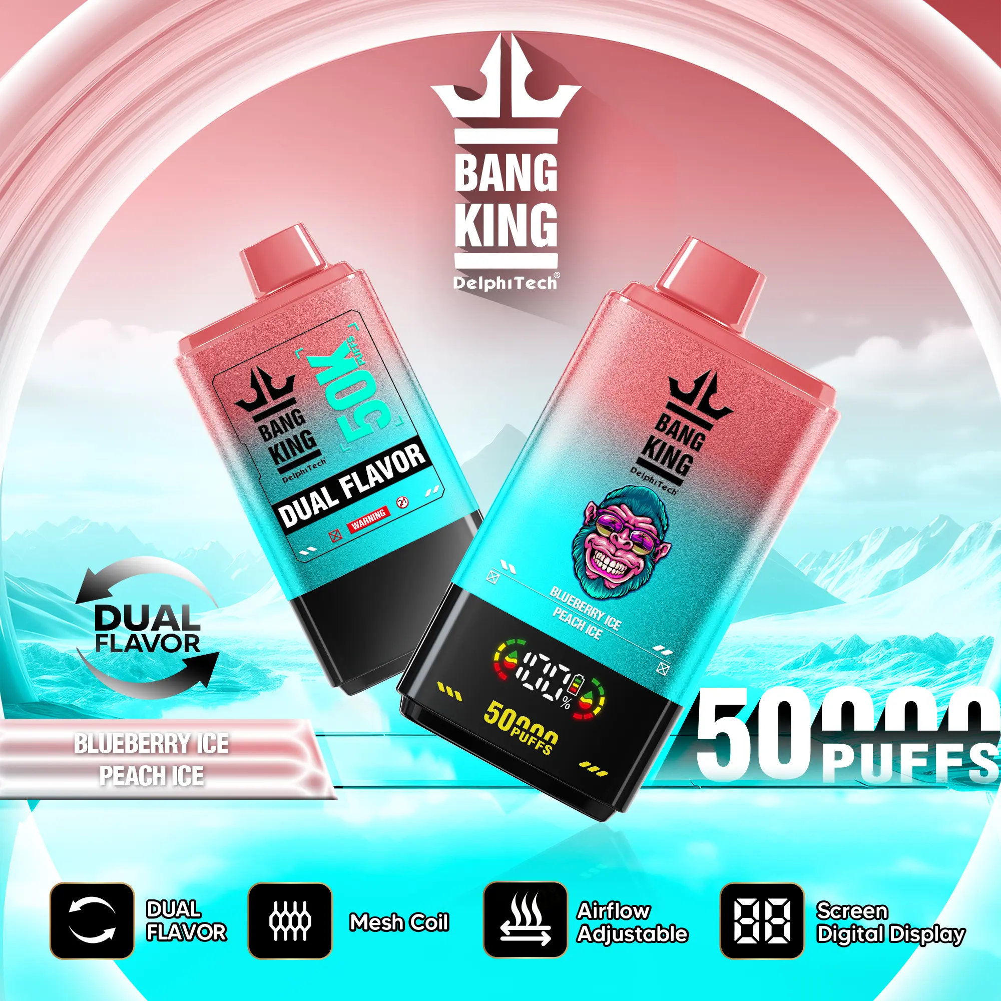 Bang King 50000 - doble sabor Blueberry Ice y Peach Ice