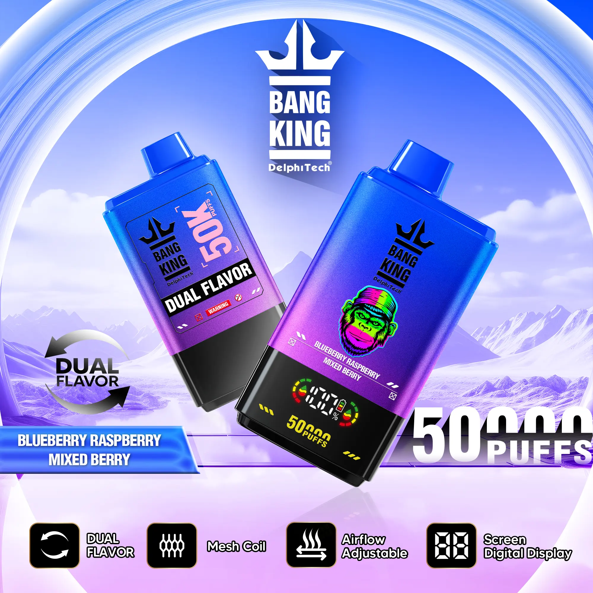 Bang King 50000 - doble sabor Blueberry Raspberry y Mixed Berry