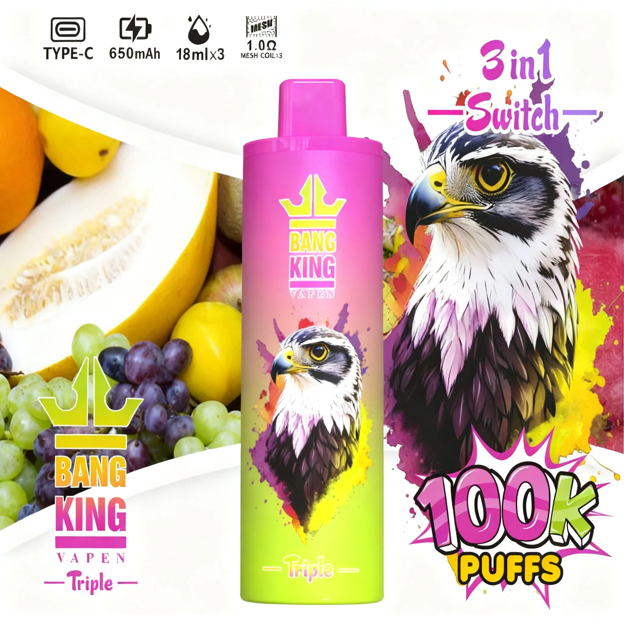 Bang King Triple 100000 Caladas | Vaper Desechable Recargable 3 en 1 (54 ml) - Imagen 8