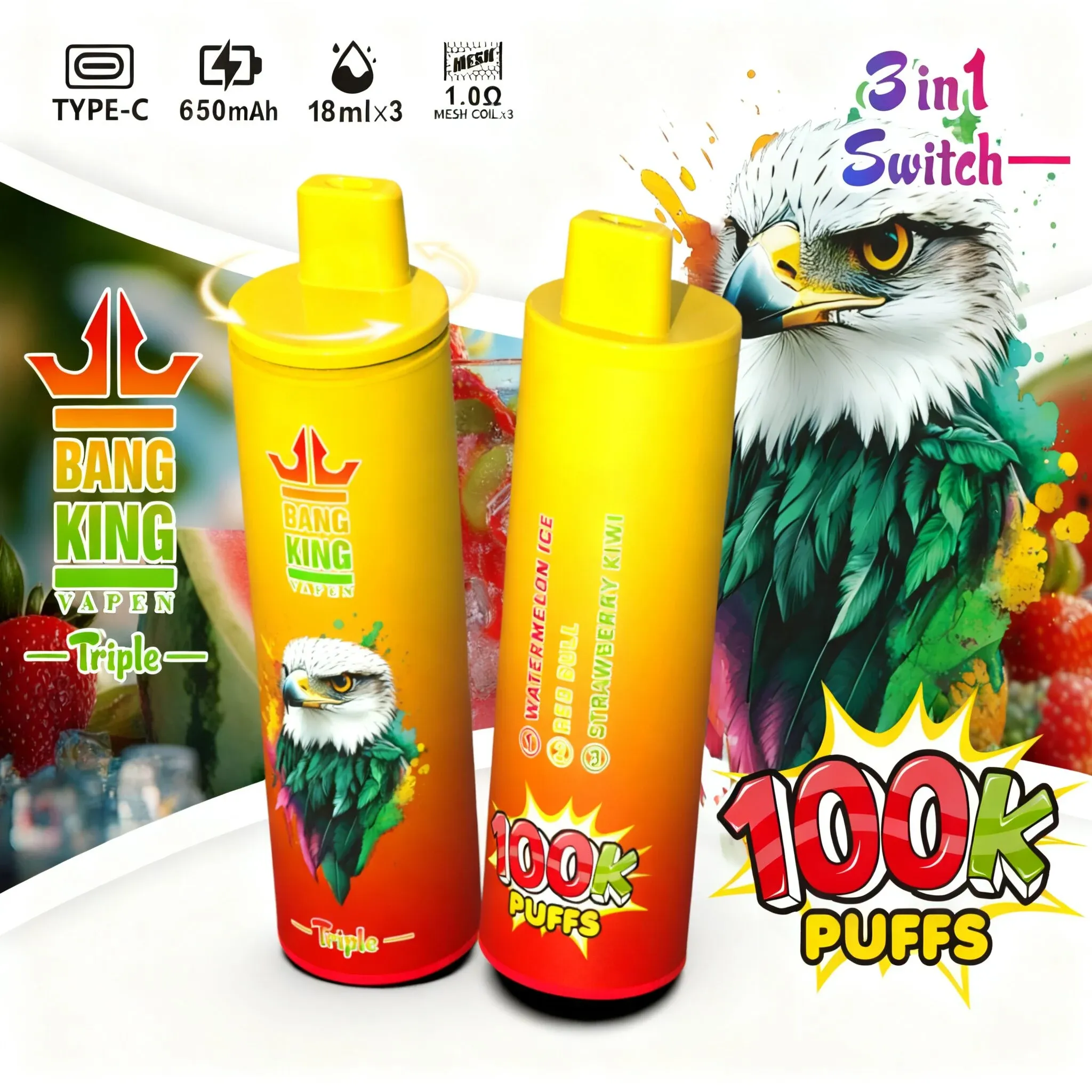Bang King Triple 100000 Caladas | Vaper Desechable Recargable 3 en 1 (54 ml) - Imagen 11