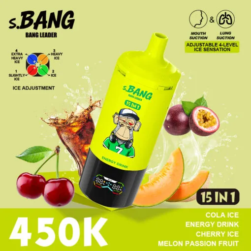 Vaper desechable BANG LEADER 450000 puffs 15 en 1 sabor Cola Ice, Energy Drink, Cherry Ice, Melon y Passion Fruit