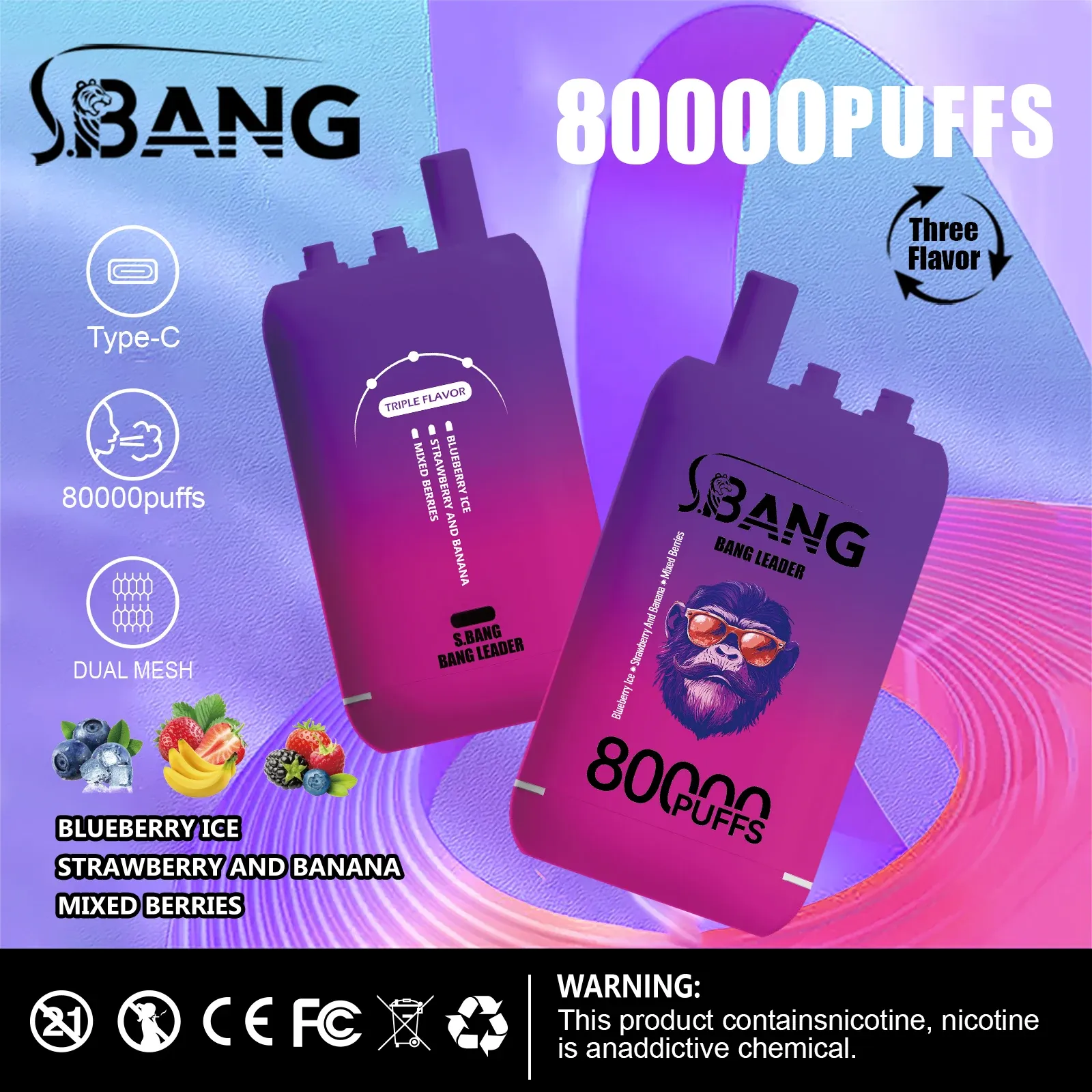 Bang Leader 80000 Caladas | Vaper Desechable Recargable 3 en 1 (78 ml) - Imagen 2