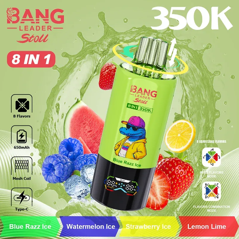 Vaper desechable BANG LEADER STOLL 350000 puffs 8 en 1 sabor Blue Razz Ice y Watermelon Ice