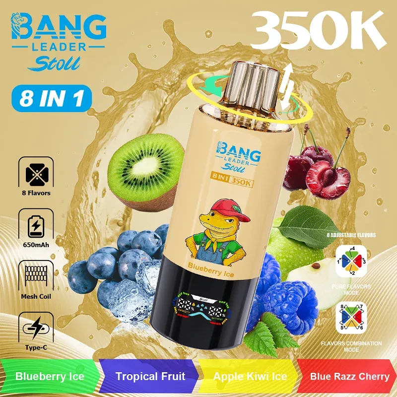 Vaper desechable BANG LEADER STOLL 350000 puffs 8 en 1 sabor Blueberry Ice y Tropical Fruit
