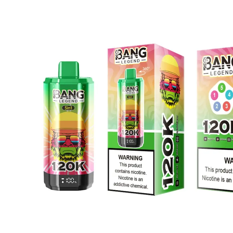 Bang Legend 120K 5 en 1, vista 2 del vaper desechable recargable de 120.000 caladas con pantalla LED