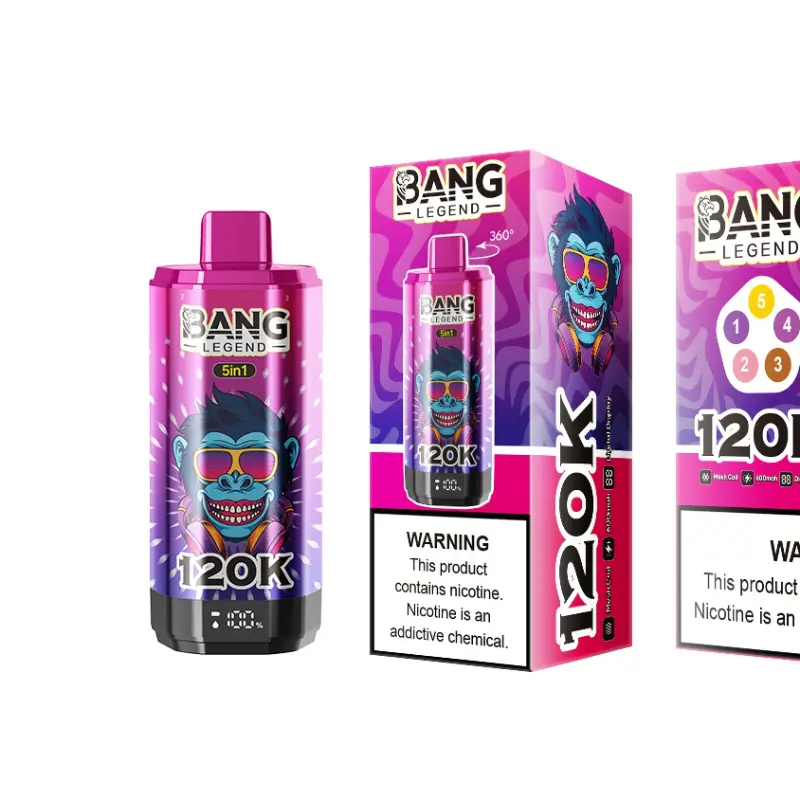 Bang Legend 120K 5 en 1, vista 3 del vaper desechable recargable de 120.000 caladas con 50 ml de capacidad