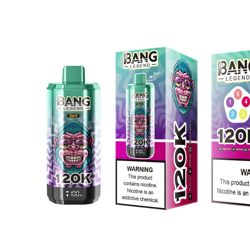 Bang Legend 120K 5 en 1, vista 4 del vaper desechable recargable de 120.000 caladas con resistencia mesh