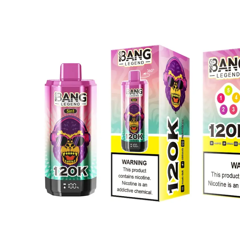 Bang Legend 120K 5 en 1, vaper desechable recargable de 120.000 caladas con 50 ml y pantalla LED informativa