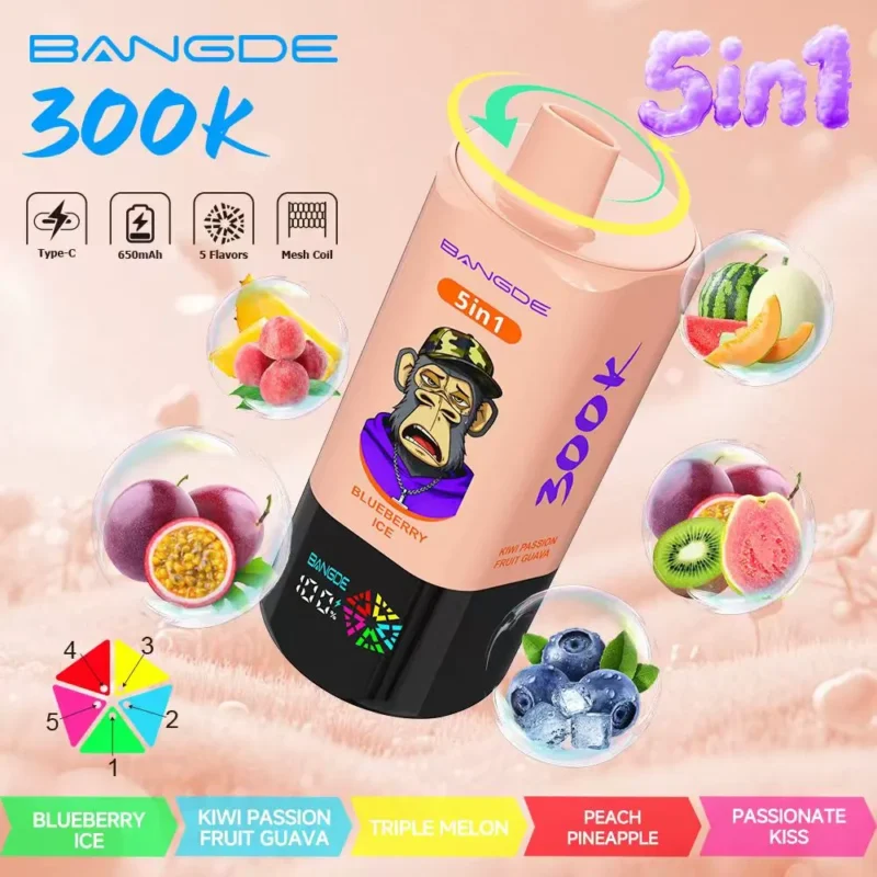 Bangde 300000 5 en 1 - sabores Blueberry Ice y Kiwi Passionfruit Guava