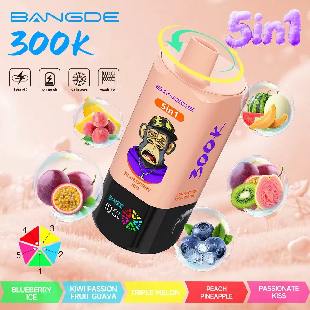 Bangde 300000 5 en 1 - sabores Blueberry Ice y Kiwi Passionfruit Guava