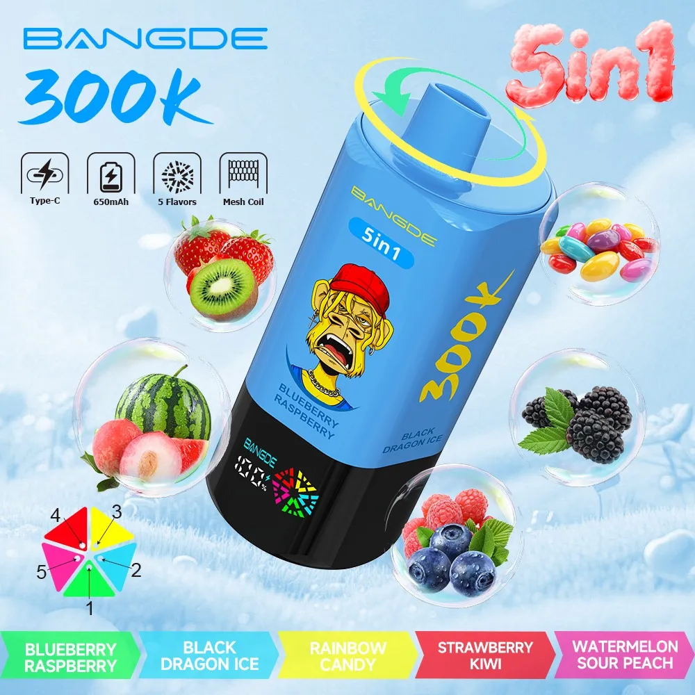 Bangde 300000 5 en 1 - sabores Blueberry Raspberry y Black Dragon Ice