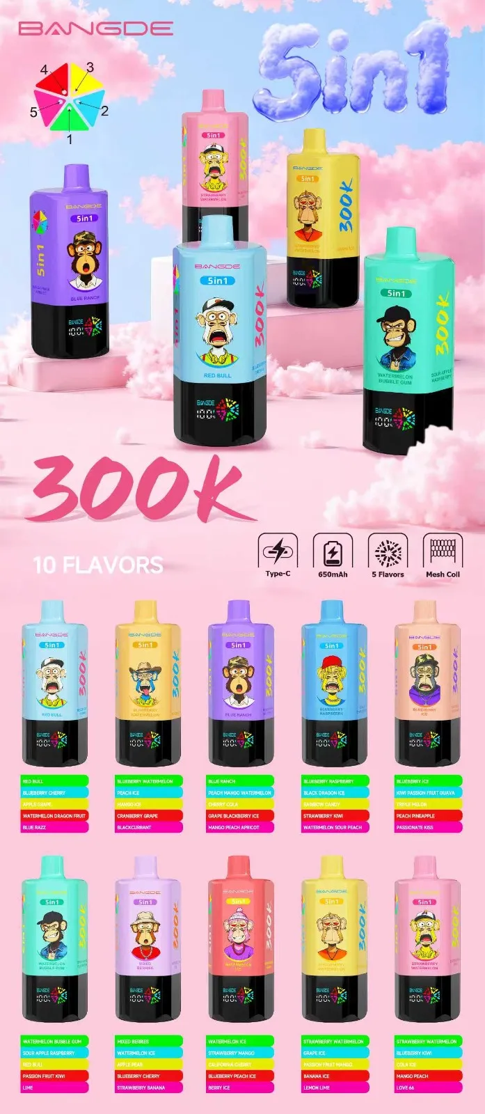Bangde 300000 5 en 1 - lista de sabores