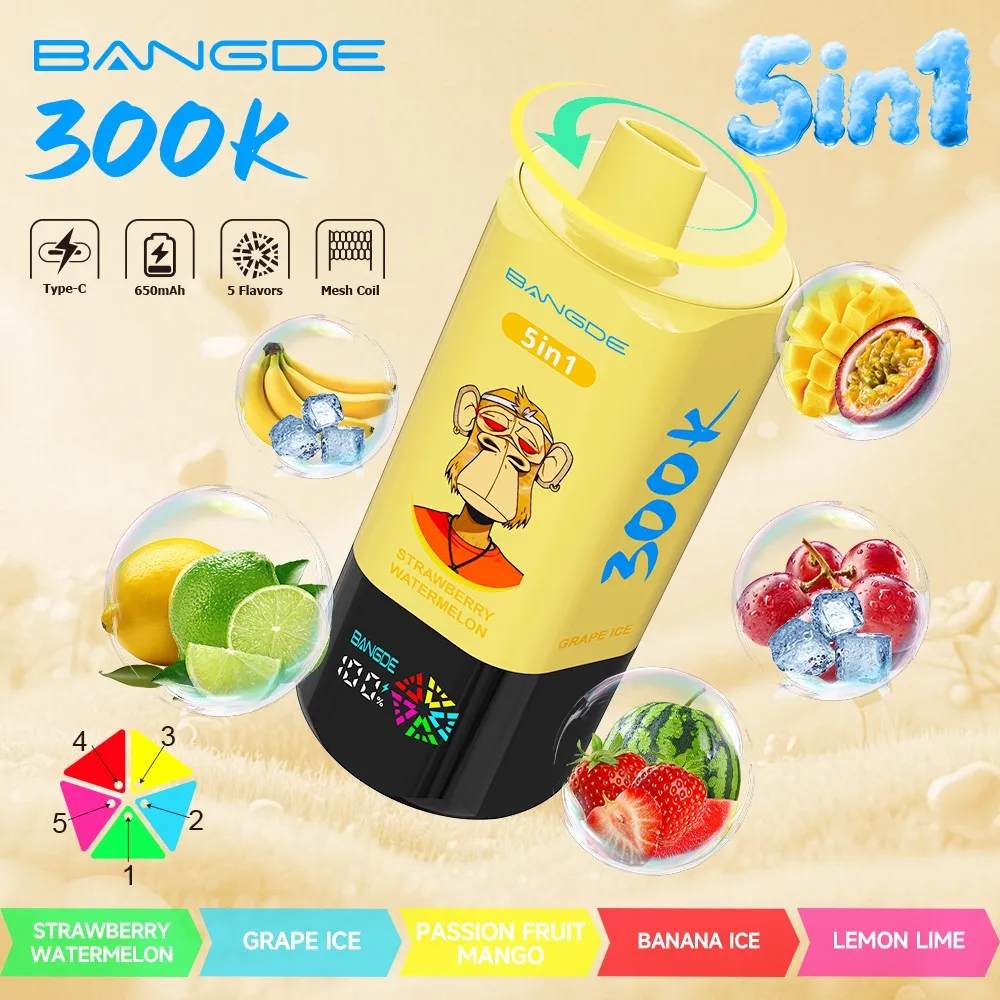 Bangde 300000 5 en 1 - sabores Strawberry Watermelon Grape y Ice