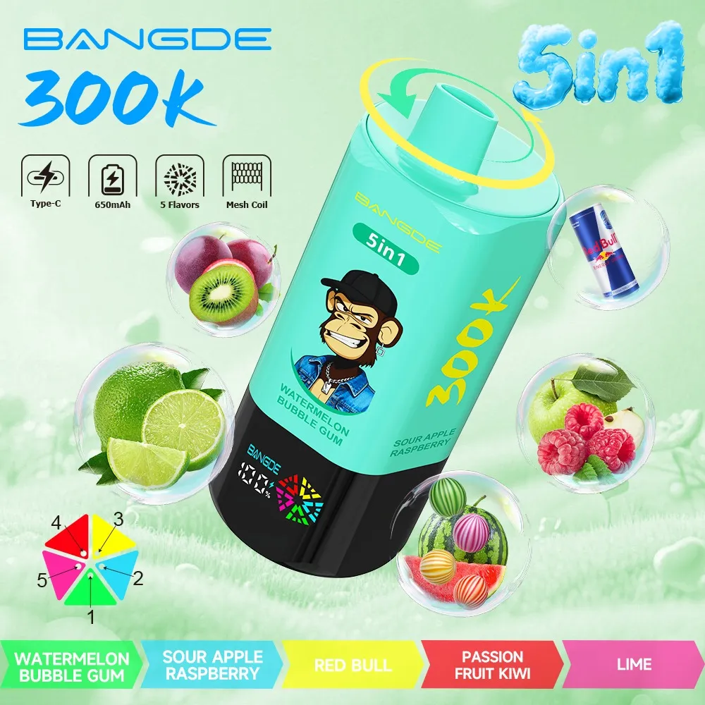 Bangde 300000 5 en 1 - sabores Watermelon Bubblegum y Sour Apple Raspberry