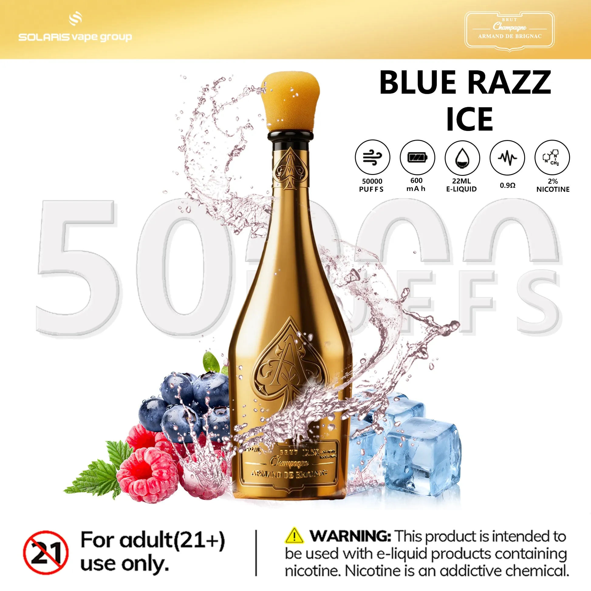 Solaris Champagne 50K – sabor Blue Razz Ice