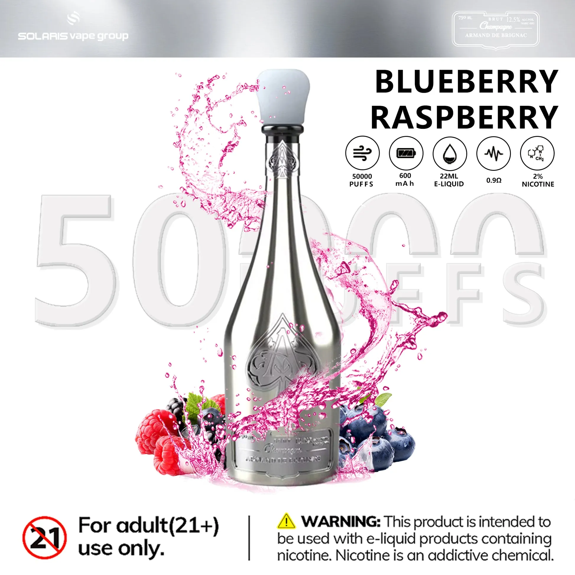 Solaris Champagne 50K – sabor Blueberry Raspberry