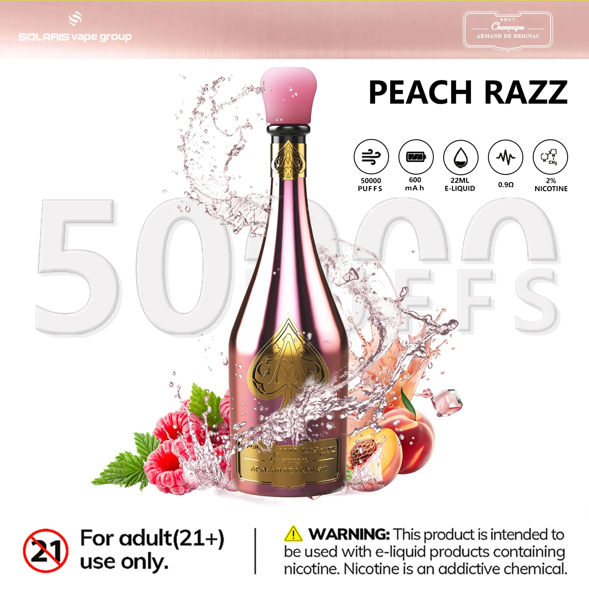 Solaris Champagne 50K – sabor Peach Razz