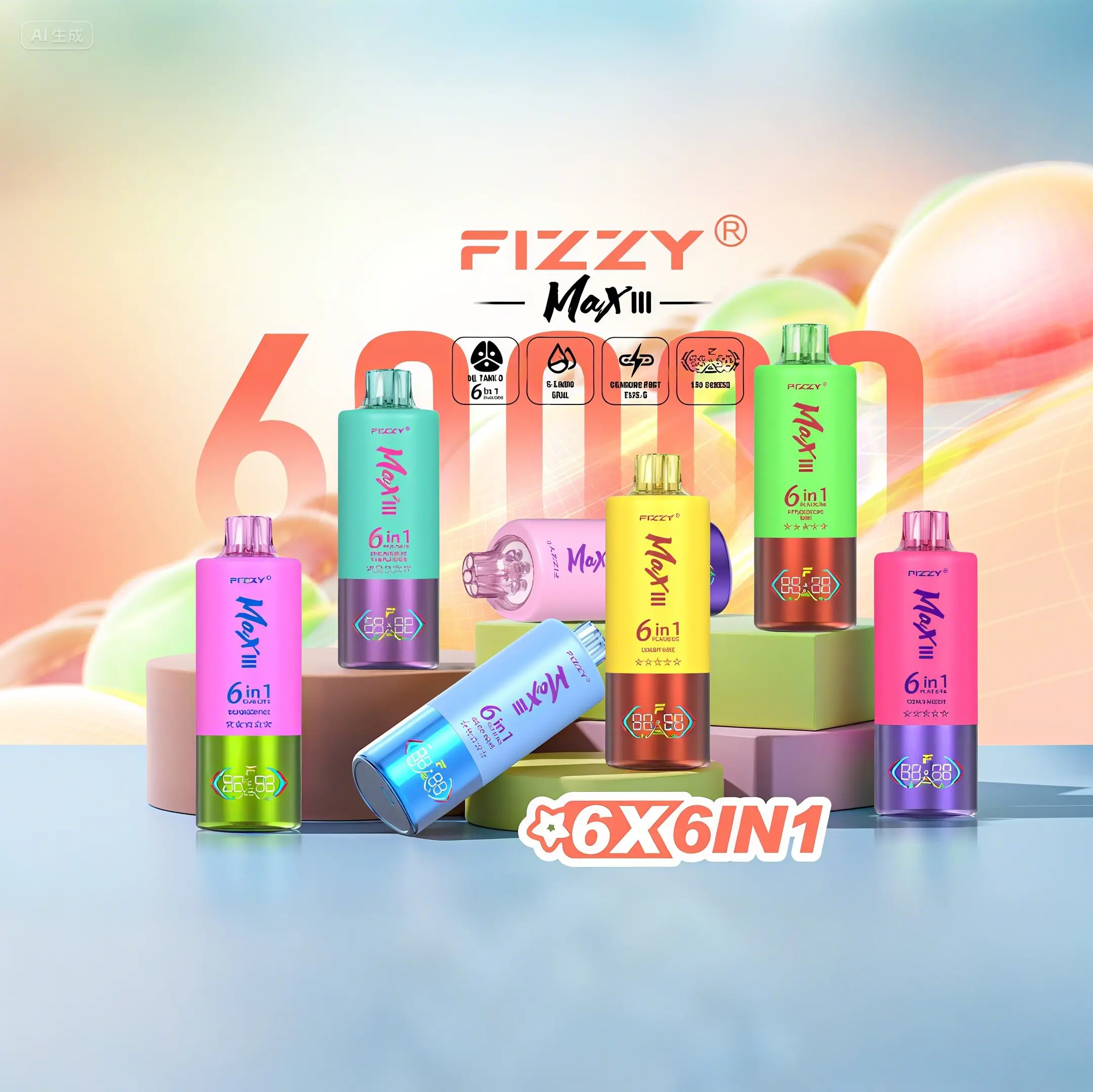 Vaper desechable Fizzy Max III 60000 6-en-1