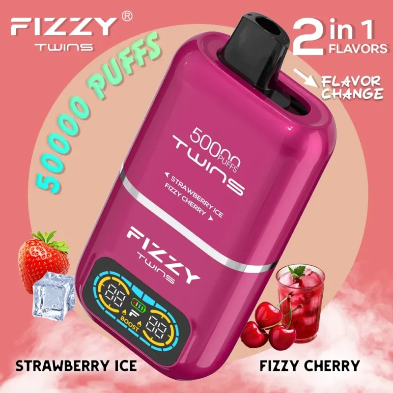 Vaper desechable FIZZY TWINS 50000 puffs sabor Strawberry Ice y Fizzy Cherry