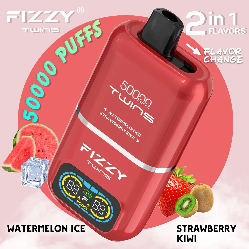 Vaper desechable FIZZY TWINS 50000 puffs sabor Watermelon Ice y Strawberry Kiwi