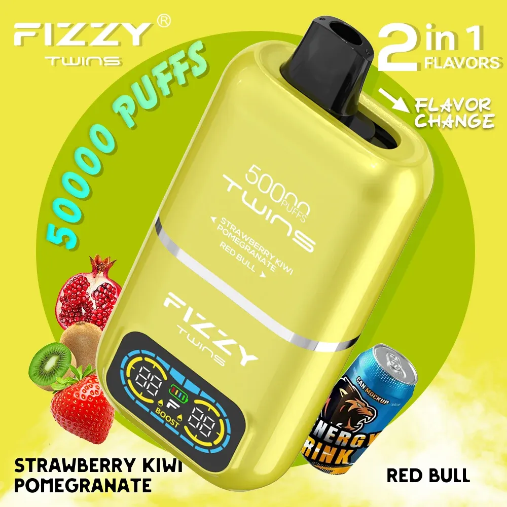 Vaper desechable FIZZY TWINS 50000 puffs sabor Strawberry Kiwi y Pomegranate Red Bull