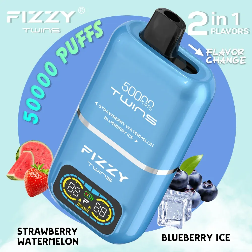 Vaper desechable FIZZY TWINS 50000 puffs sabor Strawberry Watermelon y Blueberry Ice