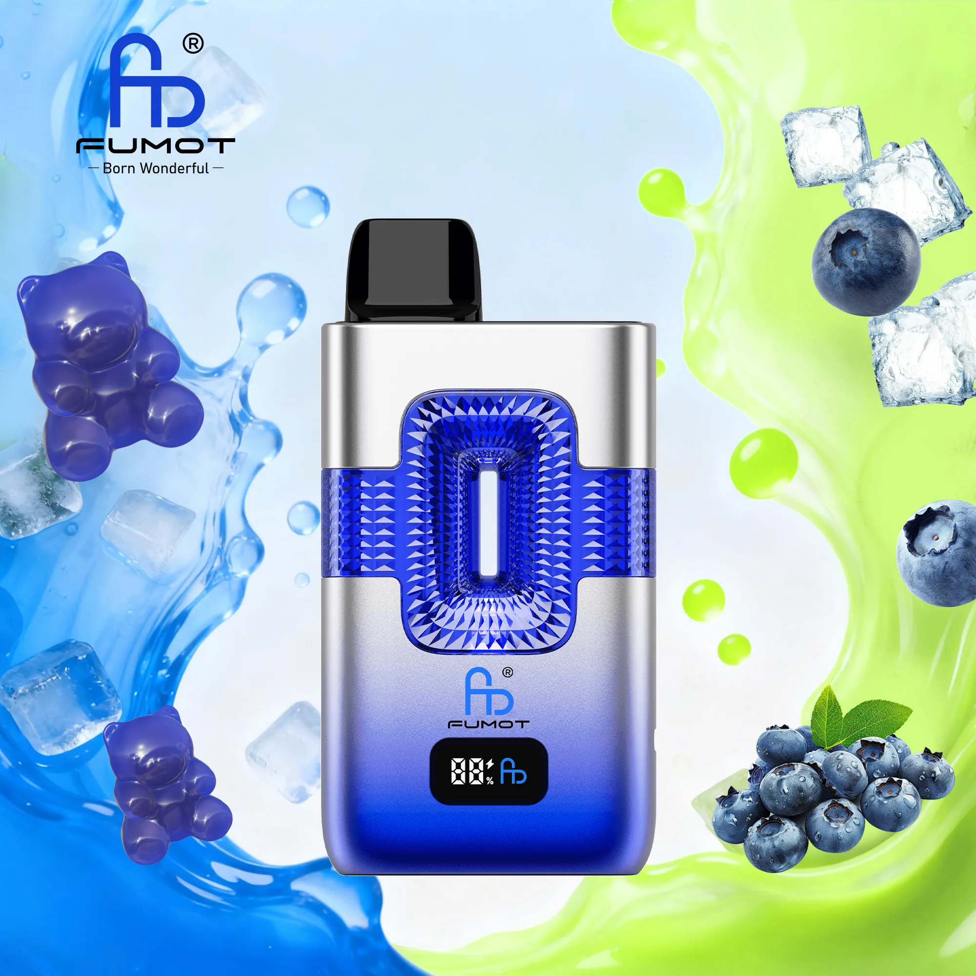Vaper desechable FUMOT 50000 puffs sabor Blue Razz Gummy Bear y Blue Razz Ice Pop