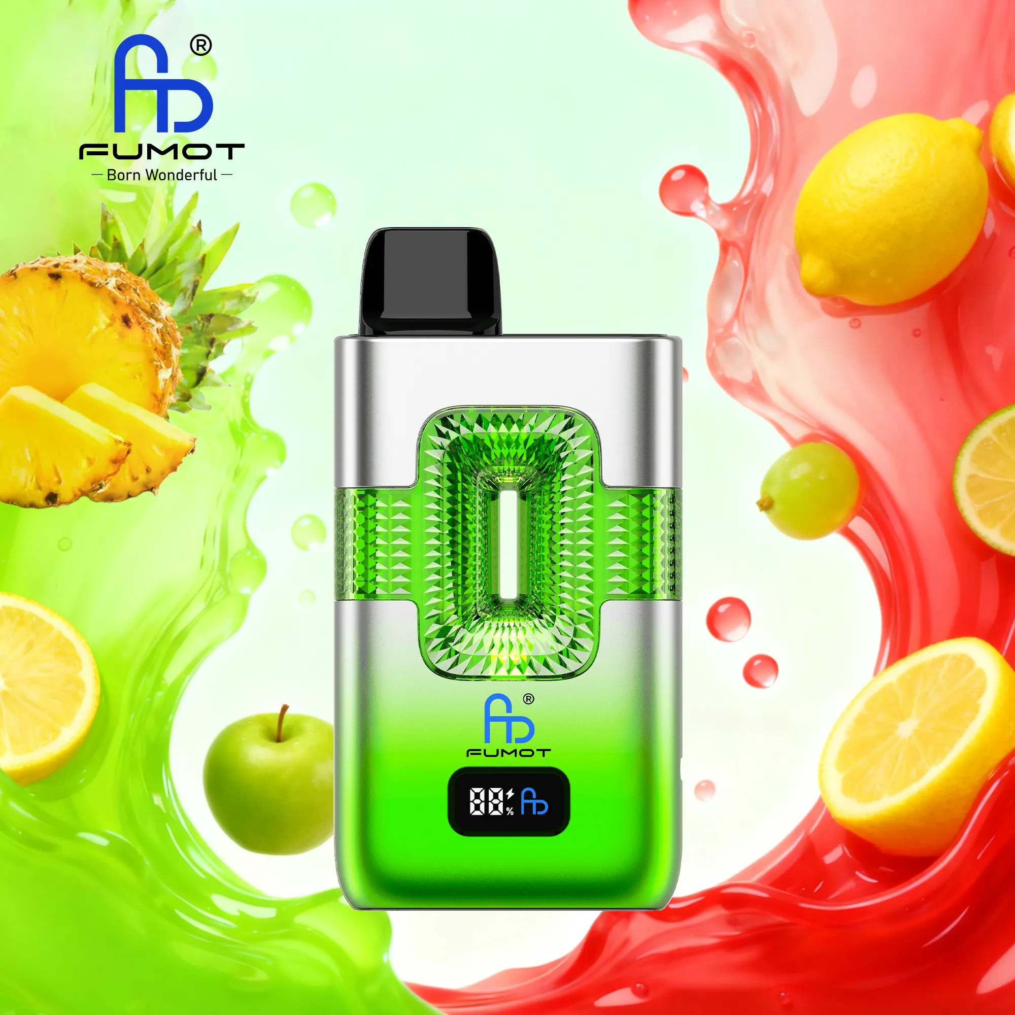 Vaper desechable FUMOT 50000 puffs sabor Cola Lemon y Pineapple Lemon Green Apple