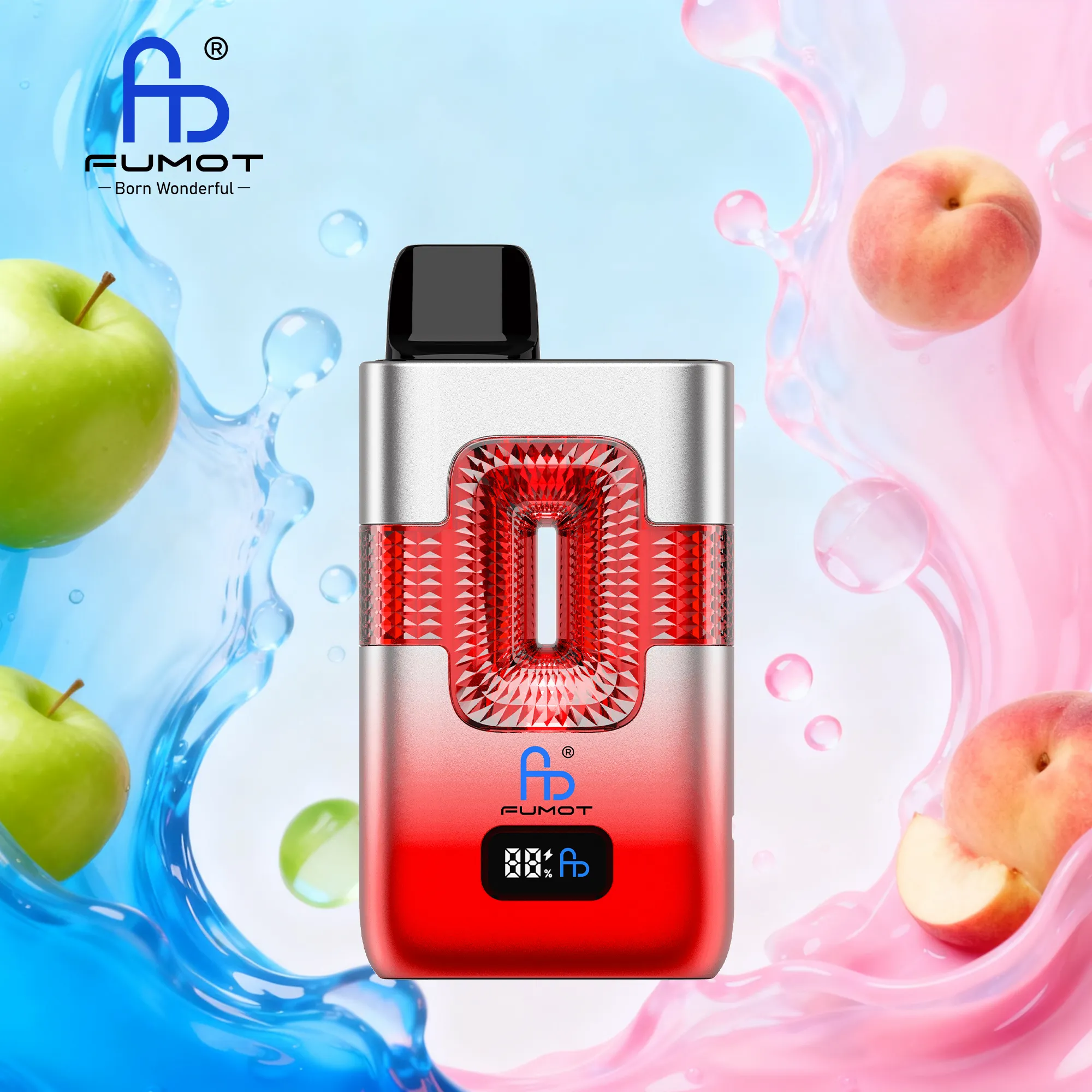 Vaper desechable FUMOT 50000 puffs sabor Sour Apple y Juicy Peach