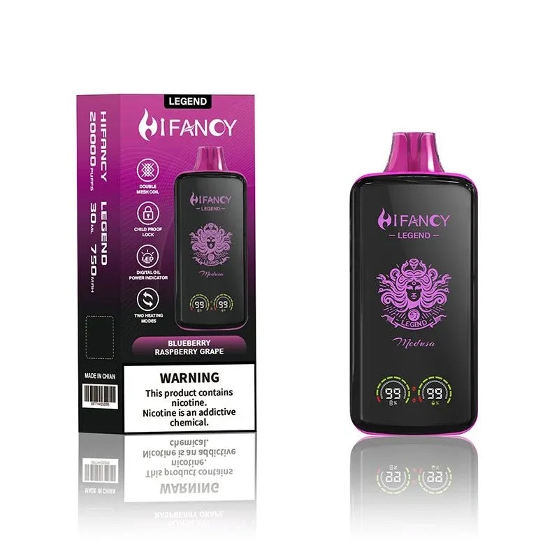 Vaper desechable HIFANCY LEGEND 20000 puffs sabor Blueberry Raspberry Grape