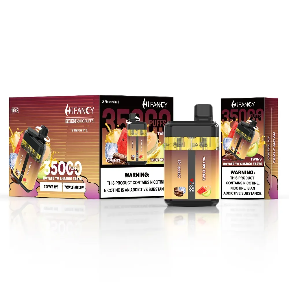 Vaper desechable HIFANCY TWINS 35000 de doble sabor, sabores: Coffee Ice y Triple Melon