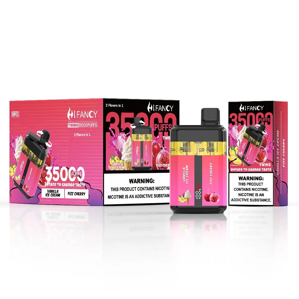 Vaper desechable HIFANCY TWINS 35000 de doble sabor con sabores: Vanilla Ice Cream y Fizz Cherry