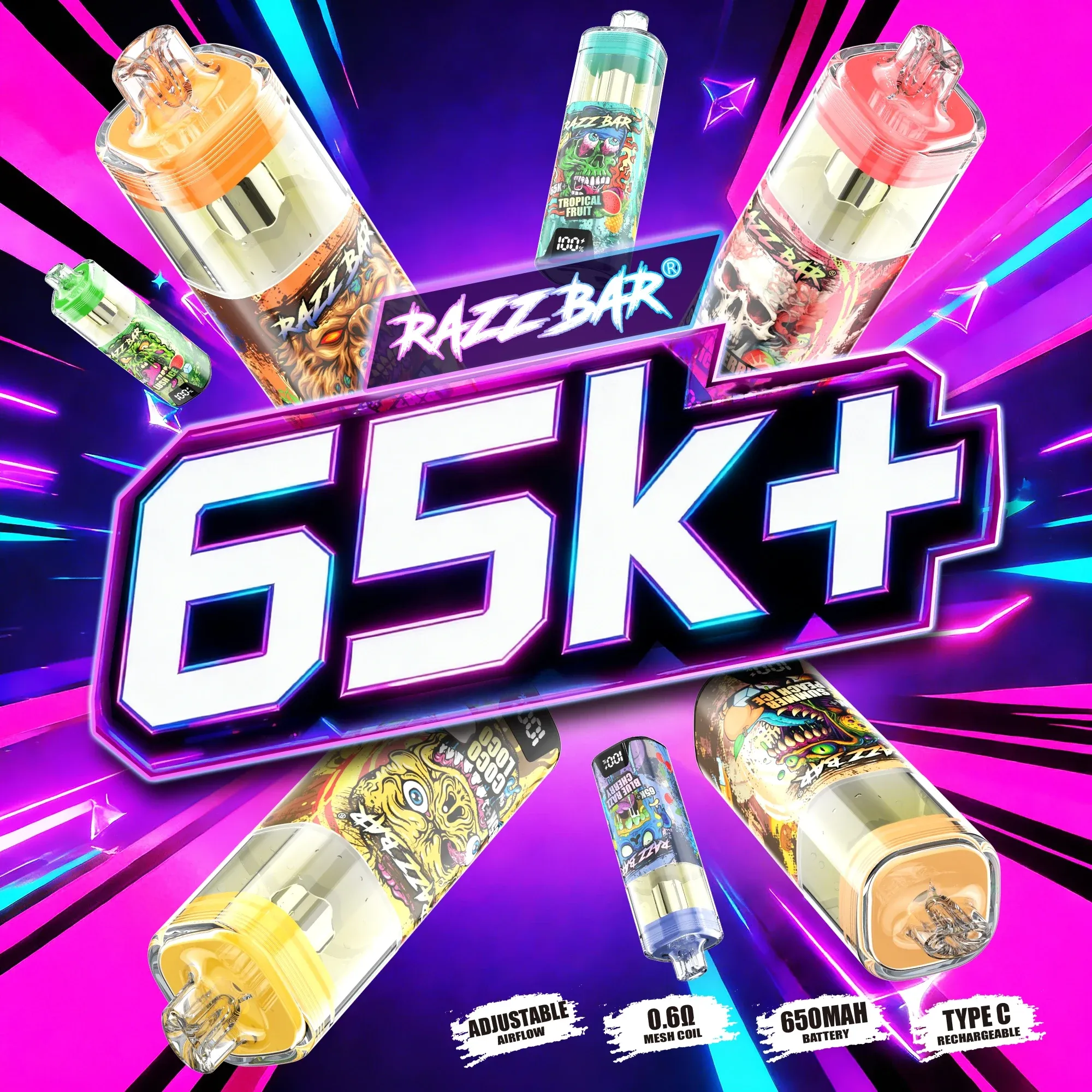 Razz Bar 65K+ Crystal 65.000 Caladas – Vaper Desechable Recargable - Imagen 2