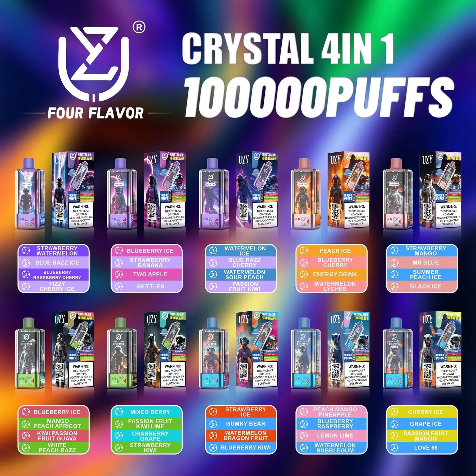 UZY Crystal 4 in 1 100000 Puffs · Vaper Desechable Recargable de 4 Sabores con Pantalla LED - Imagen 11
