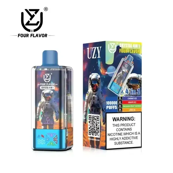 UZY Crystal 4 in 1 100000 Puffs · Vaper Desechable Recargable de 4 Sabores con Pantalla LED