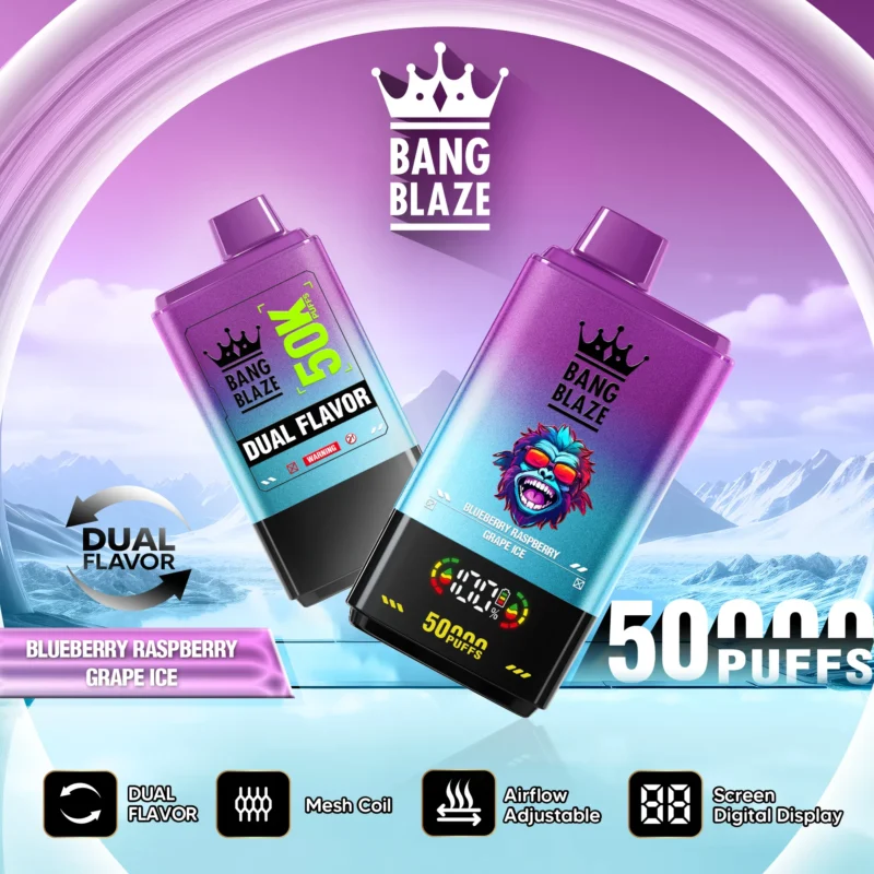 Bang Blaze 50K – sabor Blueberry Raspberry y Grape Ice