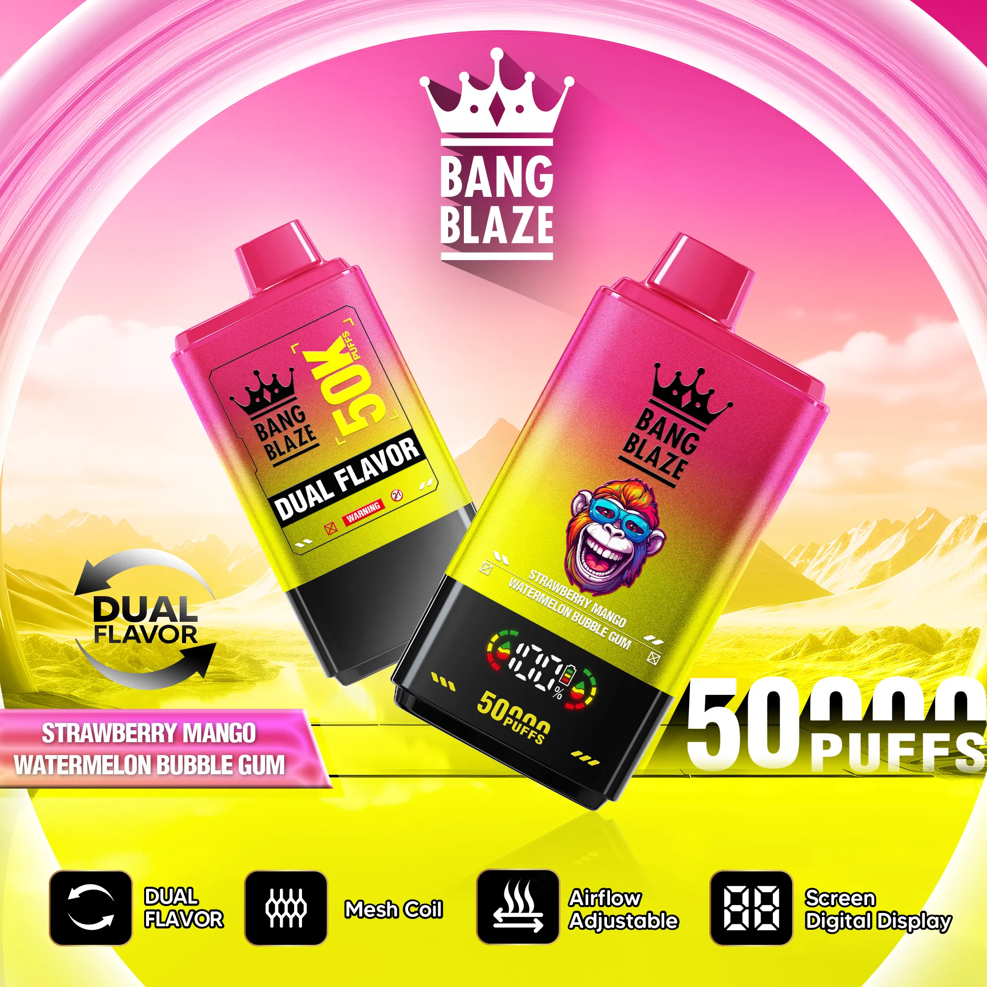 Bang Blaze 50K – sabor Strawberry Mango y Watermelon Bubble Gum