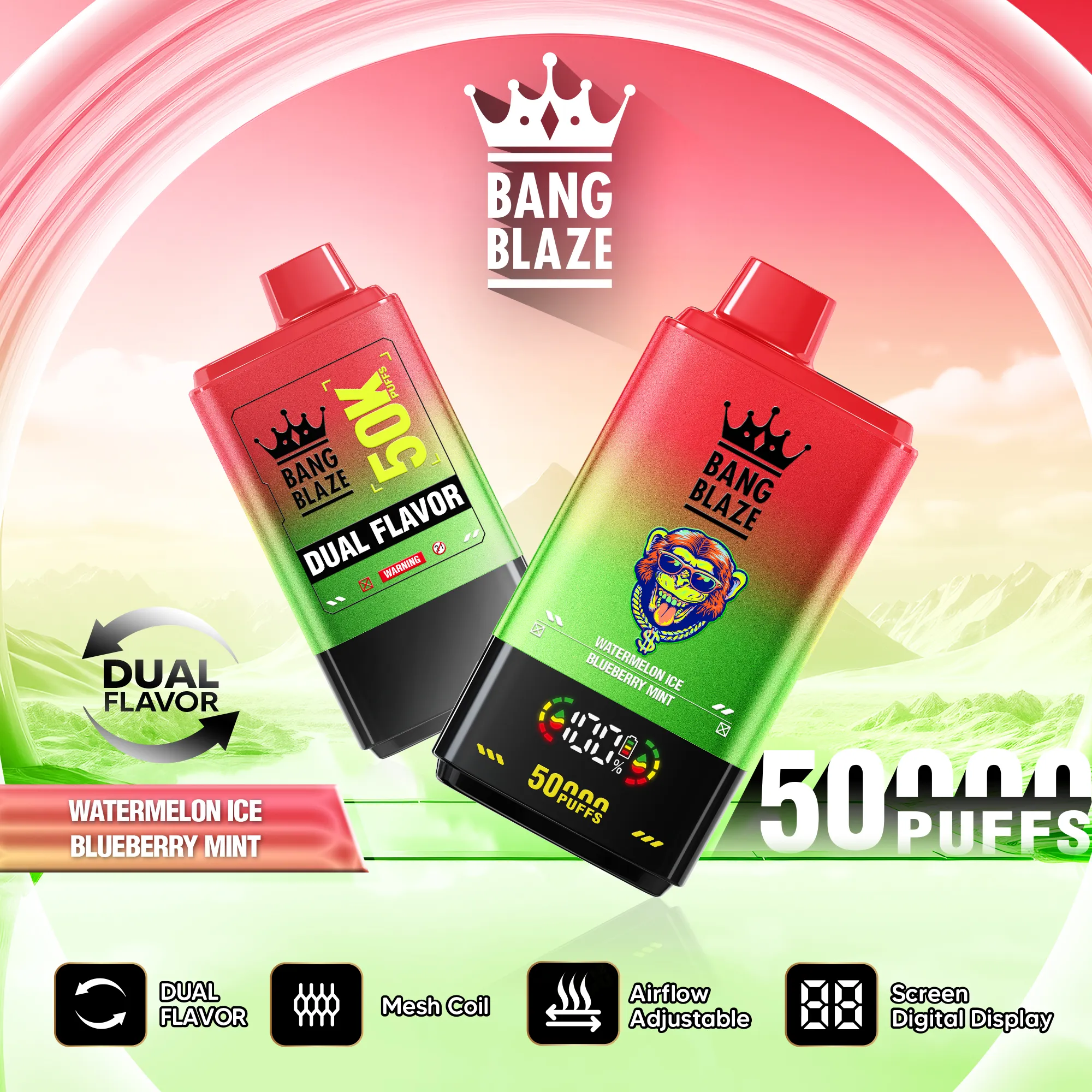 Bang Blaze 50K – sabor Watermelon Ice y Blueberry Mint