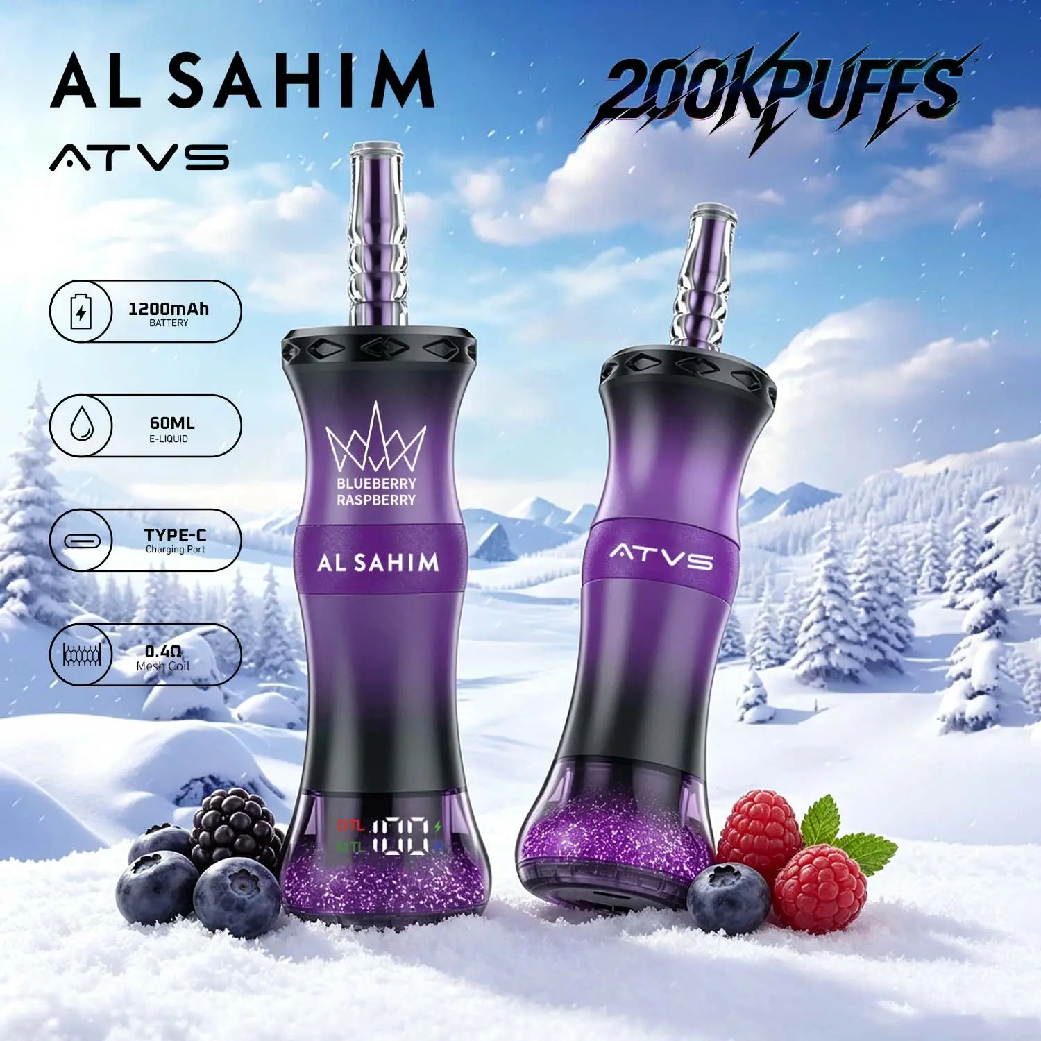 Vaper desechable ATVS AL SAHIM 200000 sabor Blueberry Raspberry